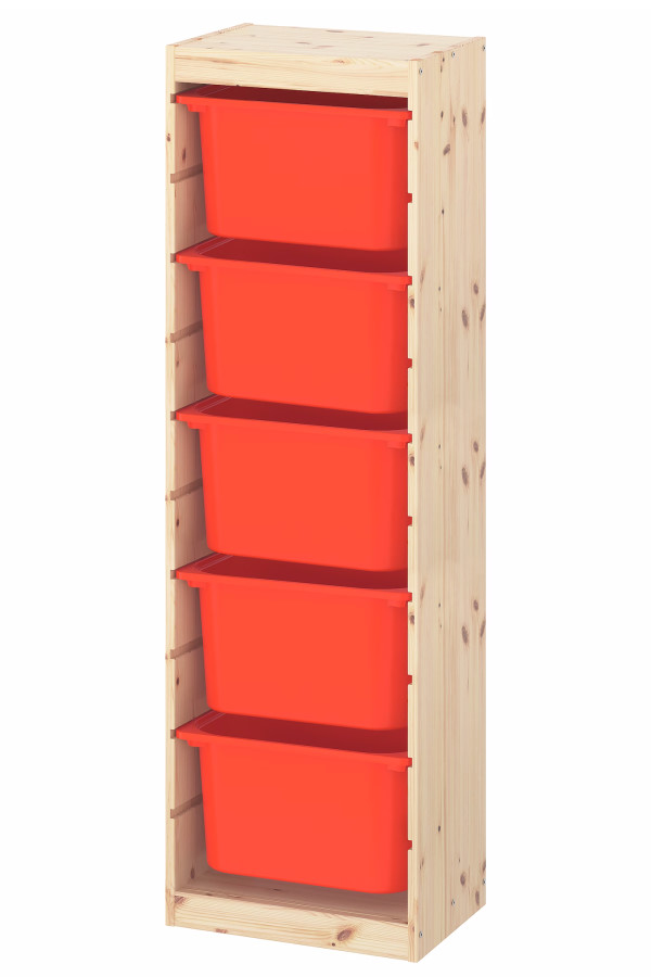 Стеллаж вертикальный 440х300х1420 ТРУФАСТ б/п сосна,контейнеры:оранжевый (5Б) Profi&Hobby